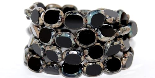 Table Cut Round Candy Beads, Black Picasso (23980-43400), Glass, Czech Republic (14 x 12 mm) von Bohemia Crystal Valley
