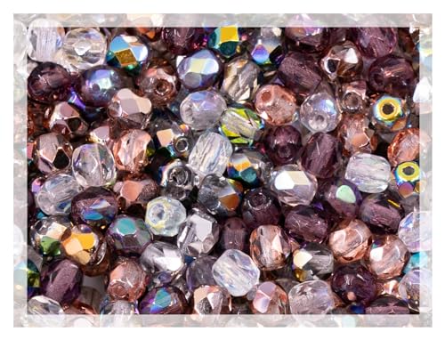 ca 300 pcs (25g) MIX of Faceted Fire Polished Pressed Czech Glass Beads 4mm (0.16in), Warm Color Mix Transparent von Bohemia Crystal Valley