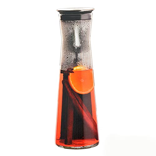 Bohemia Cristal 093 006 103 SIMAX Karaffe ca. 1100 ml aus hitzebeständigem Borosilikatglas mit praktischem Ausgießer aus Edelstahl "Indis", 10.2 x 10.2 x 30.5 cm von Bohemia