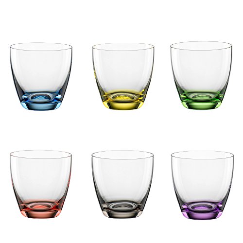 Bohemia Cristal 093 006 165 6er-Set Becher "Viva Colori" ca. 300 ml aus Kristallglas mit farbig dekorieren Boden in blau, gelb, grün, rot, rauchgrau, violett von Bohemia