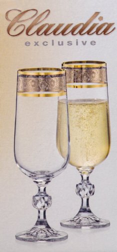 Bohemia Exclusive Crystal 6 Champagnergläser mit Silbergravur mit Goldrand 200 ml von Bohemia