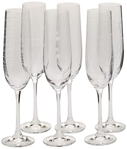 Bohemia Kristall Gläser - Elements - 6 er Set- mit verschieden Ornamenten (Sektglas 6 x 190 ml) von Bohemia