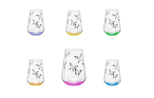 Bohemia Butterfly Longdrinks Kristall 380 ml mehrfarbig mit Schmetterlingen 6er Set von Bohemia