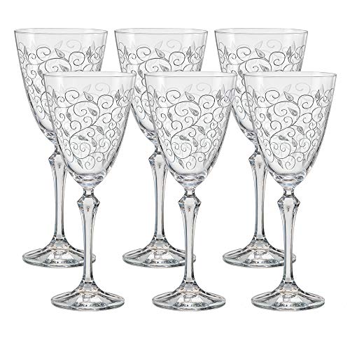 Bohemia Rotweingläser Kristall, Weinglas, Model Leaves clear, Gravur, 350 ml, 6er Set von Bohemia