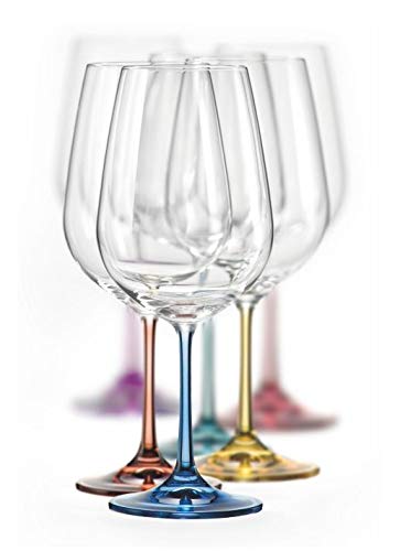 Bohemia Rotweingläser Kristall, Weinglas Mehrfarbig, Model Spectrum, Mehrfarbig, 550 ml, 6er Set (Weißweingläser 350 ml) von Bohemia