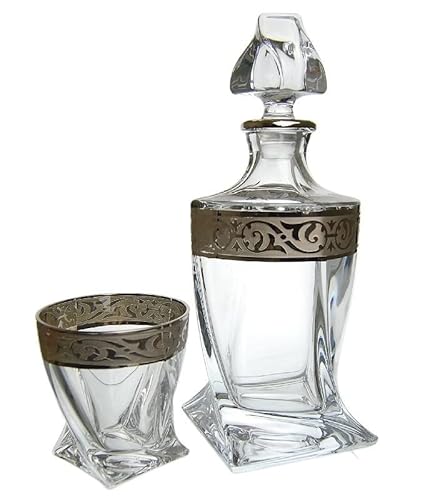 Bohemia Whisky-Set 6 Whiskygläser + Karaffe aus Crystalite mit Goldverzierung von Bohemia