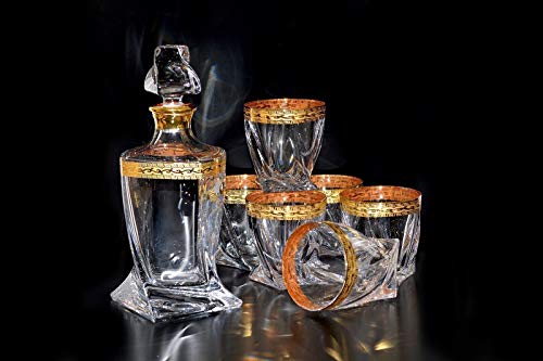 Bohemia Whisky-Set 6 Whiskygläser + Karaffe aus Crystalite mit Goldverzierung Bohemia Whisky-Set 6 Whiskygläser + Karaffe aus Crystalite mit Goldverzierung von Bohemia