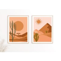 2Er Set Wüstenlandschaft Prints/Boho Moderne Wandkunst Terrakotta Landschaft Erdtöne Dekor Abstrakte von BohemiaPress
