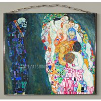 Gustav Klimt - Der Tod Und Das Leben.1x Glasmalerei 1x Druck Auf Leinwand.geschenk von Bohemiaimage
