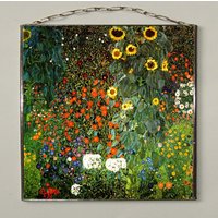 Gustav Klimt - Die Sonnenblume, Glasmalerei Und Druck Auf Leinwand. Leinwand 280 G/M² | MattPreis Für Beide.geschenk von Bohemiaimage