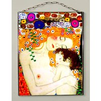 Gustav Klimt - Mutter Und Kind, Glasmalerei Druck Auf Leinwand. | Canvas 280 Gsm Matt Jugendstil.gift von Bohemiaimage