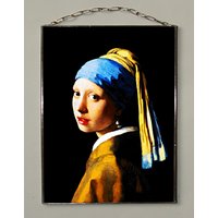 Johannes Vermeer - Mädchen Mit Dem Perlenohrring, Glasmalerei Und Leinwand. | Leinwand 280 G/Qm Matt Druck Jugendstil von Bohemiaimage