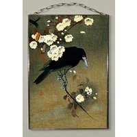 Ohara Koson.krähe Und Blüte. Glasmalerei Druck Auf Leinwand | 280 G/M2 Starke Leinwand, Matt von Bohemiaimage