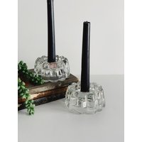 Set Mit 2 Vintage Princess House Klarglas-Kerzenhaltern/Bubble-Glas-Kerzenhaltern von Bohemiansoulvintage