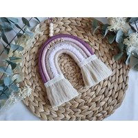 Makramee Regenbogen Personalisiert | Türschild Kinderzimmer Geschenk Zur Geburt Taufe von Boho4Kids