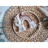 Regenbogen Makramee Mit Trockenblumen Personalisiert | Türschild Kinderzimmer Geschenk Taufe Name Wandbehang von Boho4Kids