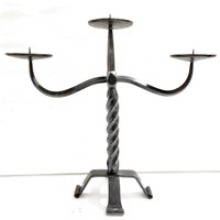 Modernist Schmiedeeisen Kerzenständer, Mid-Century Avantgarde Metall Kerzenleuchter Schwarz Kupfer, Vintage Kerzenhalter 50Er 60Er Midmod von BohoBattista
