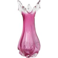Murano Sommerso Seguso Glasvase Cranberry Glas Zipfelvase Rosa-Rot Weiß Mid-Century Modern Kunstglas Handarbeit Zickzack Rand Studioglas von BohoBattista