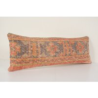 12" X 32" Verblasste Oushak Teppich Lumbar Kissen, Neutral Ethno Kissenbezug, Vintage Traditionelle Wolle Hippie Bett Kissenbezug von BohoGiftsStore