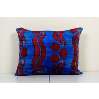 Blaues Seiden Ikat Samt Kissen, Handgewebt Lumbar Kissenbezug, Blaue Polka Dot Design Kissen 18" X 22" von BohoGiftsStore