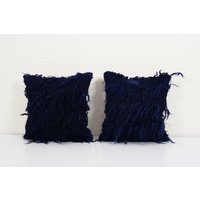 Deko Bio Wolle Shaggy Kissen Für Couch, Set Ungefärbt Blau Natur Sofa 16" X von BohoGiftsStore