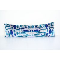 Extra Langes Seiden Ikat Samt Kissen Mit Fischmotiven, Türkis Oversize Kissenbezug, Bettwäsche 16" X 48" von BohoGiftsStore