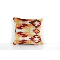 Seiden Ikat Samt Kissen - Seide Ethno Kelim Design Bezug Orange Deko 16" X von BohoGiftsStore