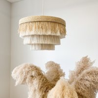 Boho Leuchte Fransen Kronleuchter Strand Stil Baumwolle Sisal Gras Pendelleuchte von BohoLightsLT