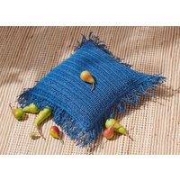 Blauer Bast-Kissenbezug, Kissenbezug, Handgestrickter Kissenbezug Aus Papierseil, Handgefertigter Häkelkissenbezug, Versandfertig von BohoTaschDesign
