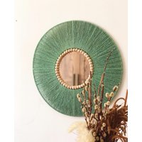 Grüner Jutespiegel, Jute-Wandbehangspiegel, Muttertagsgeschenk, Schlafzimmerdekorationsgeschenk, Boho-Spiegel, Schneller Versand | 1-3 Tage von Boholivingdecor