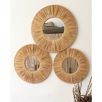 Natürlicher Spiegel Aus Raffia-Papier, Wandspiegel Raffia, Kinderzimmer-Spiegel, Boho-Spiegel Für Die Wand, Weihnachtsgeschenk, Wohnzimmer-Dekor von Boholivingdecor
