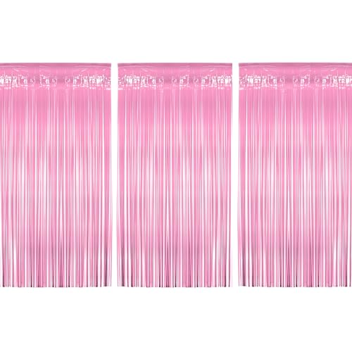 Bohoray 3 Stück Lametta Vorhang, 1 x 2m Glitzer Vorhang Deko Folie Fringe Hintergrund Dekorative, Lametta Vorhänge Glitzer für Weihnachten Party Geburtstag Hochzeit Bühnendekor(Rosa) von Bohoray