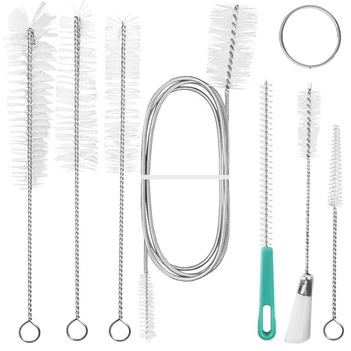 Bohoray 7 STK Reinigungsbürsten Set, Flexibler Edelstahl Flaschenbürste Dünn Lang, Nylon Reinigungsbürste Klein, Wiederverwendbar Strohhalm Reinigungsbürste für Flaschen Teekannen Kaffeevollautomat von Bohoray