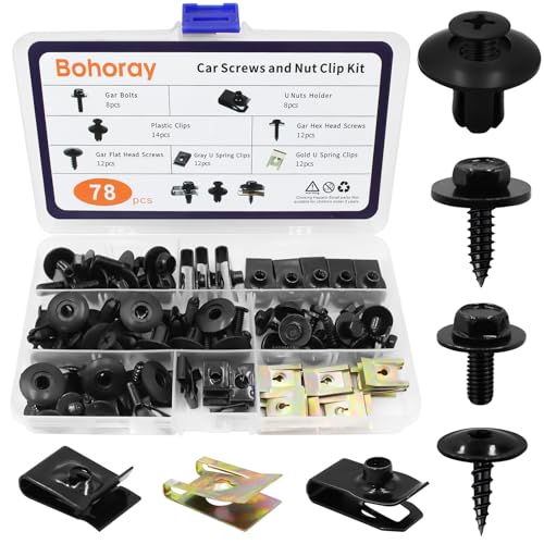 Bohoray 78pcs Karosserieschrauben Set, Auto Body Undertray Fender Schrauben, KFZ Blechmutter Schraube Mutter Clip Kit, Metall U Typ Befestigungsclip für Auto Stoßstange, Undertray, Türverkleidung Bohoray 78pcs Karosserieschrauben Set, Auto Body Undertray Fender Schrauben, KFZ Blechmutter Schraube Mutter Clip Kit, Metall U Typ Befestigungsclip für Auto Stoßstange, Undertray, Türverkleidung von Bohoray