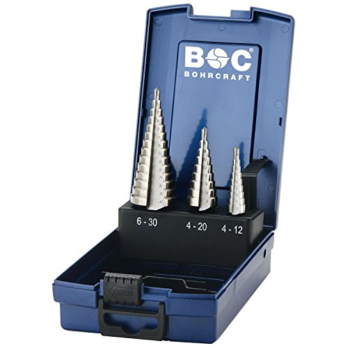 Bohrcraft Stufenbohrer Set HSS-G in ABS-Box STB3-K/Ø 4,0-30,0 mm / 3-teilig / 17601330003, Blau, silber von Bohrcraft