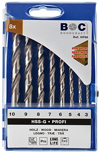 Bohrcraft Holzspiralbohrer Set Profi HSS-G HP 80 / Ø 3 - 10 x 1,0 mm / 8-teilig / 3110 14 30008 von Bohrcraft