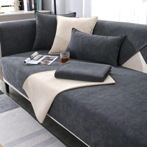 BohrenCL Sofa Überzug, Chenille Sofabezug, Sofa Überwurf, Sofadecke rutschfest, Sofa überwurfdecke, Sofaschutz Katze Hund, Sofa Schutzdecke, Sofadecken Für Sitzfläche, Dunkelgrau, 70 * 180CM von BohrenCL