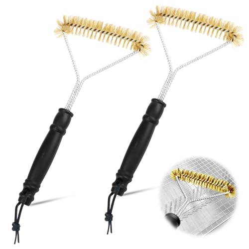 2 STK Grillbürste Messing, 12 zoll/30.5 cm Grillbürste dreieckig 360° Reinigun mit Messingborsten aus Premium Edelstahl, Messingbürste Grill Verbrühungshemmender für Grillrost Gasgrill Holzkohlegrill von Bohrma