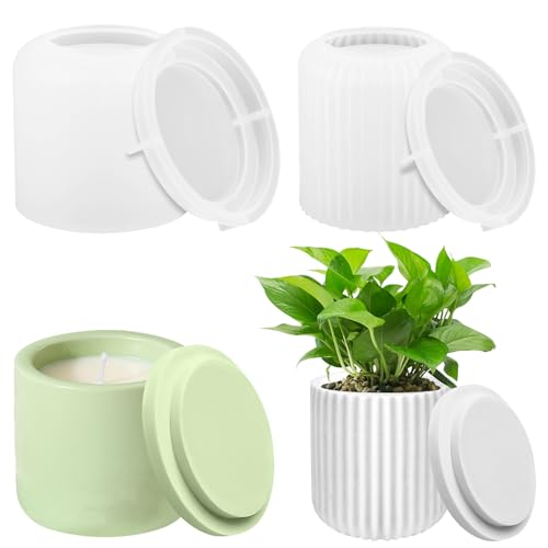 2Stk Silikonformen Gießformen Gießform Kerzenglas 3D Vase Silikon Gießform Zylinder Kerzenhalter Silikonform Epoxidharz Formen Moulds Beton Kerzenglas-Formen mit Deckel für Heimdekoration Vorratsgefäß von Bohrma
