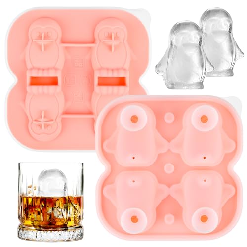 Bohrma Eiswürfelform Silikon 1 Stück, Eiswürfelform Groß 3D Pinguin Eiswürfelform mit Deckel, Ice Cube Tray Silikon Eiswürfelformen, Eiswürfel Form Silikonform für Getränke, Cocktail, Whiskey von Bohrma