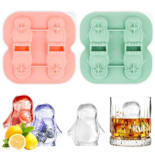 Bohrma Eiswürfelform Silikon 2 Stück, Eiswürfelform Groß 3D Pinguin Eiswürfelform mit Deckel, Ice Cube Tray Silikon Eiswürfelformen, Eiswürfel Form Silikonform für Getränke, Cocktail, Whiskey von Bohrma