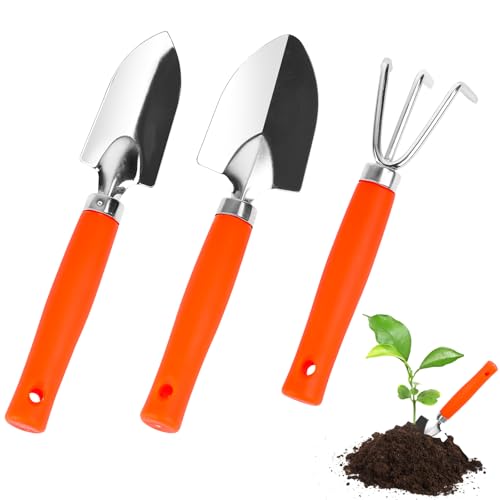 Mini Gartenwerkzeug Set, 3 STK Gartenschaufel Klein Gartengeräte Set, Holzgriff Handheld Mini Schaufel Spaten Rechen Gartenset Werkzeug Gartenarbeit Kleine Schaufel Ggartenset für Bonsai Pflanze von Bohrma