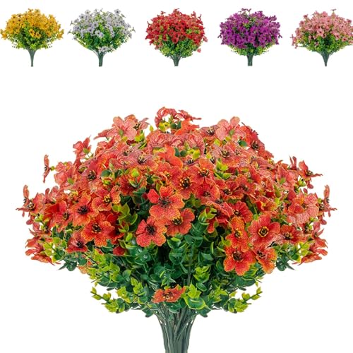 Boic 10 Bündel Künstliche Blumen, Kunstblumen Wie Echt, Uv Beständig Kunstblumen Im Topf Wie Echt, Kunstpflanzen Außen, Heidekraut Künstlich Für Draußen Balkonkasten Garten Innen Außenbereich (Orange) von Boic