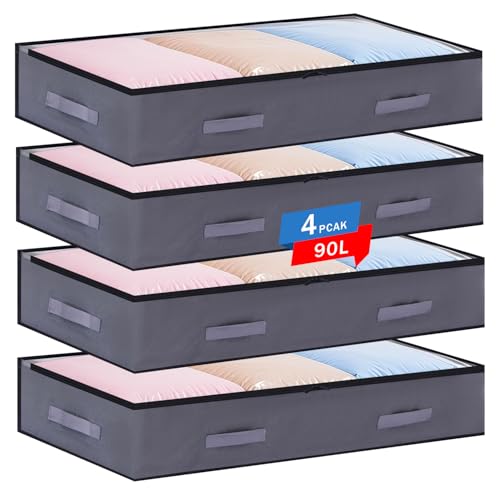 Boic 90L Unterbett Aufbewahrungsbox Mit Deckel Faltbare Unterbettkommode Kleidung Aufbewahrung Unterbettkommoden Bettwäsche Organizer Aufbewahrung Unterm Bett Für Unterbett Kleiderschrank (Grau) von Boic