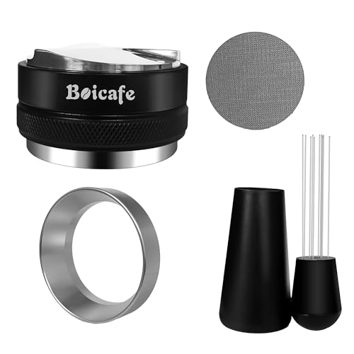 Boicafe Espresso-Zubehör-Set, 51 mm, 4 Stück, 51 mm, Kaffee-Verteiler, Espresso-Kaffee-Tamper mit WDT-Werkzeug, Dosiertrichter und Espresso-Pucksieb für bodenlosen Siebträger (51 mm) von Boicafe