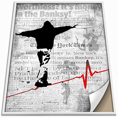 Boikal Collection Banksy Wandbild ohne Rahmen Bild Vintage Zeitung Stil Poster - Ekg Herz - 1-teilig, 50 x 70 cm B2 von Boikal