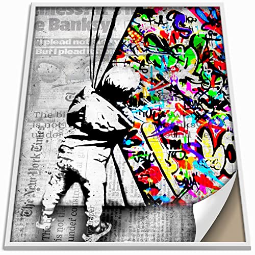 Boikal Collection Banksy Wandbild ohne Rahmen Bild Vintage Zeitung Stil Poster - Graffiti Hinter Vorhang - 1-teilig, 50 x 70 cm B2 von Boikal