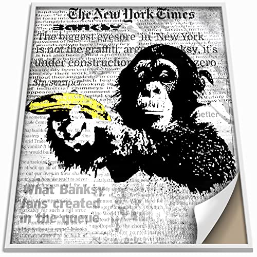 Boikal Collection Banksy Wandbild ohne Rahmen Bild Vintage Zeitung Stil Poster - XL Plakat - Affe Banane - 1-teilig, 60 x 80 cm von Boikal