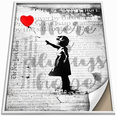 Boikal Collection Banksy Wandbild ohne Rahmen Bild Vintage Zeitung Stil Poster - XL Plakat - Balloon Girl - 1-teilig, 60 x 80 cm von Boikal
