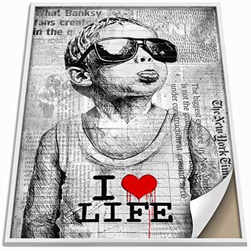 Boikal Collection Banksy Wandbild ohne Rahmen Bild Vintage Zeitung Stil Poster - XL Plakat - I Love My Life Boy - 1-teilig, 60 x 80 cm von Boikal